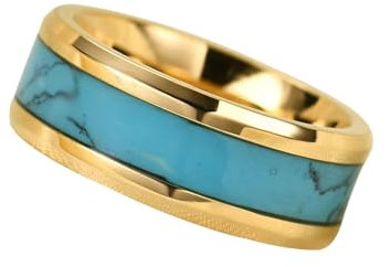 Mesnt Ring Männer Gold, Edelstahl 8MM Modebänder Ring mit Türkis Intarsien für Herren, Größe 57 (18.1)