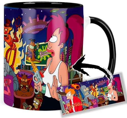 Futurama Bender Philip J. Fry Turanga Leela Tasse Innen & Henkel Schwarz Keramikbecher Mug
