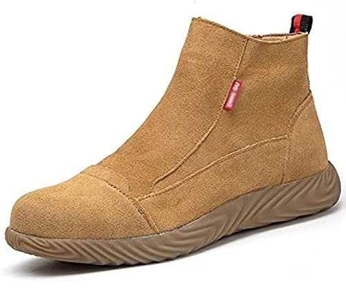 Sicherheitsschuhe Herren-Schweißer-Schweißer-Sicherheitsstiefel, Stahlkappe, Rindssehnen-Außensohle, Arbeitsschuhe, modische Industrieschuhe aus Wildleder mit seitlichem Reißverschluss,B,44