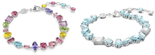 Swarovski Gema Armband, Rhodiniertes Damenarmband mit Bunten und Strahlenden Kristallen & Gema Armband, Blaues und Rhodiniertes Damenarmband mit Strahlenden Kristallen