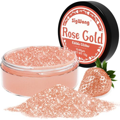 Edible Glitter for Drinks - 15g Lustre Dust Edible Sprinkles Paint for Desserts Cake Decorations, Food Colouring Powder Paint for Chocolate, Strawberries, Drinks-Rose Gold