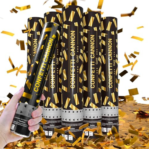 HOVCEH Konfettikanone, Party Popper 40 cm im Konfettikanonen Set, Konfettikanone Hochzeit, Konfetti Gold, Konfetti Popper für Hochzeit, Party, Geburtstag, Silvester (B(5pcs))