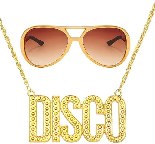 EIHI Fette Kette & Brille Gold Brille Herren Mottoparty Schlager Outfit Party Outfit Herren Kostüm Schlagerparty Männer Für Cosplay Fasching Karneval Thema Party