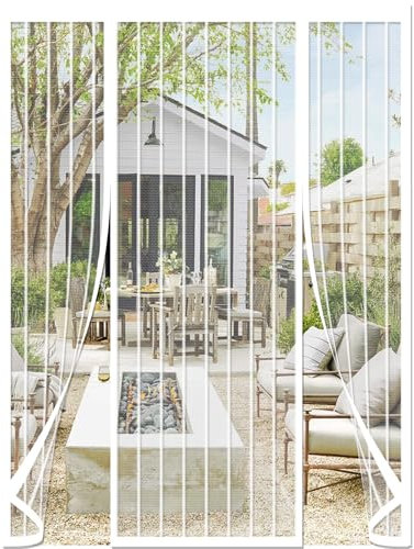 Magnetic Fly Screen Door, 220x200cm Double Door Screen Curtain for Sliding Door with Powerful Magnets and Full Frame Magic Tape, Easy to Install Door Fly Screen Curtain, Keep Fly Bug Out, White