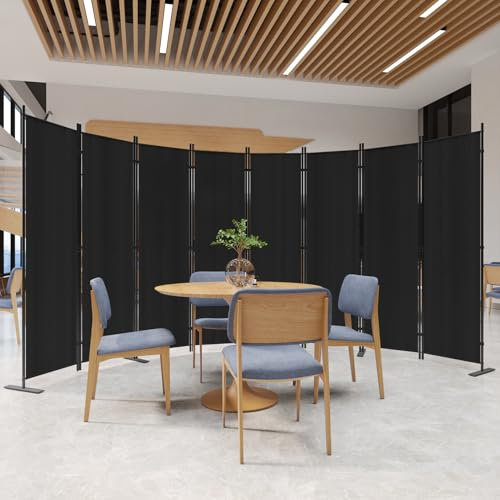 C-Hopetree 8 Panels Room Divider, 180cm Tall Indoor Folding Privacy Screen, Portable Partition Separator, Freestanding Separation Temporary Wall for Office, Bedroom, 404cm W X 180cm H, Black
