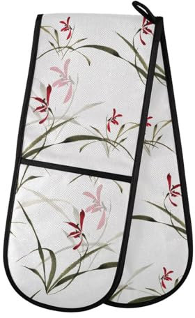 Doppelte Ofenhandschuhe, wilde Orchideen, hitzebeständig, Topflappen, Ofenhandschuh, Handschuhe für Grillen, Kochen, Backen, Grillen, Mikrowelle