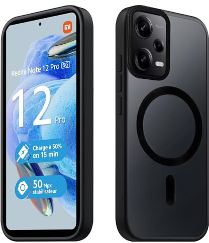 Tawarror Magnetische für Xiaomi Redmi Note 12 Pro 5G /Xiaomi Poco X5 PRO 5G Hülle, Matt Transluzente Handyhülle für Redmi Note 12 Pro Matte Schutzhülle PC Rückseite Kratzfest TPU Stoßfest, Schwarz