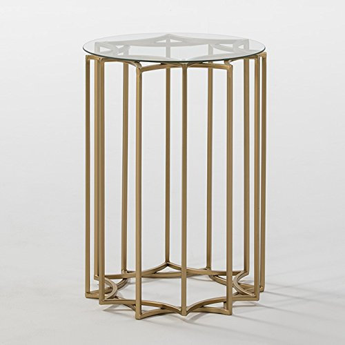 MESA AUXILIAR 46X46X65 CRISTAL/METAL DORADO