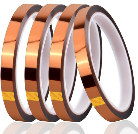 4 Rouleaux 10mm x 30m Haute Température Ruban Résistant à La Chaleur, Brun Kapton Ruban Polyimide Isolant Adhésif pour Imprimante 3D Masquage Soudure Sublimation Carte Circuit Imprimé Isolant