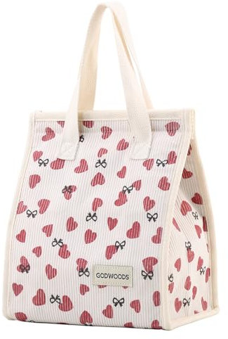 GODWOODS Insulated Lunch Bag for Women Men Large Lunch Box Container Reusable Leakproof Tote for Office, Work, Beach or Travel (A-Corduroy Love)