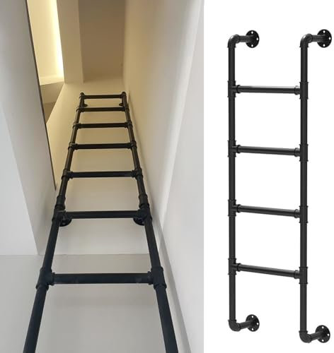 Scala antincendio per cantina, finestre, in ferro battuto, montaggio a parete, in metallo, altezza 300 cm, ideale per soffitta, dormitorio, biblioteca, magazzino, colore nero