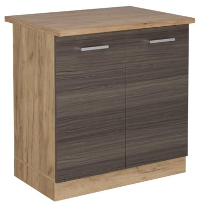 Vicco Spülenunterschrank R-Line, Küchenunterschrank für die Spüle, Edelgrau, 80 cm, AP Eiche