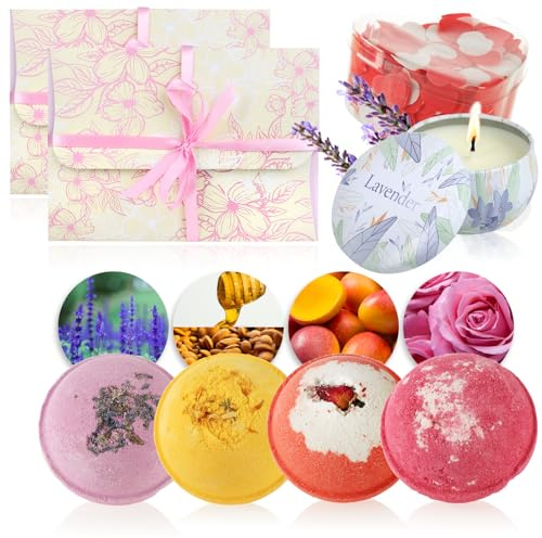 Wilhelm Sell® Badekugeln & Sojawachskerze Set – Wellness Geschenkset für Frauen und Männer – Badebomben für Entspannung an Valentinstag, Geburtstag und Muttertag
