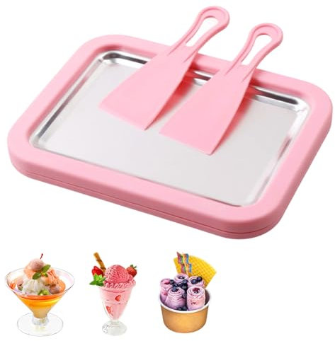 Ice Plate Ice Rolls for Ice Making DIY, Ice Cream Machine Rolls Maker with 2 Spatulas, Small DIY Ice Roll Machine Gelato Ice Rolling Machine for Children Family (Pink)
