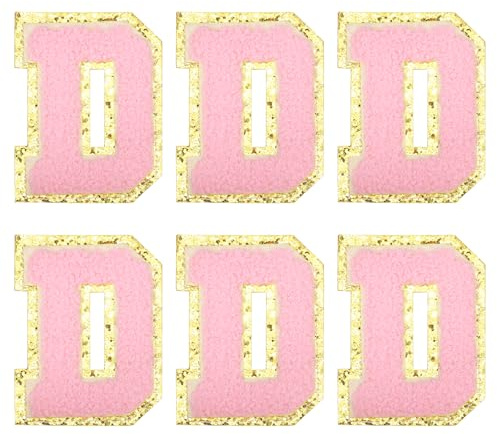 sourcing map Chenille Letter Patches 3.1 Alphabet D Iron on Embroidered Patch Sew on Letter Stickers Applique for Repairing Clothing Jeans Shoes Hats DIY(Pink, Pack of 6)