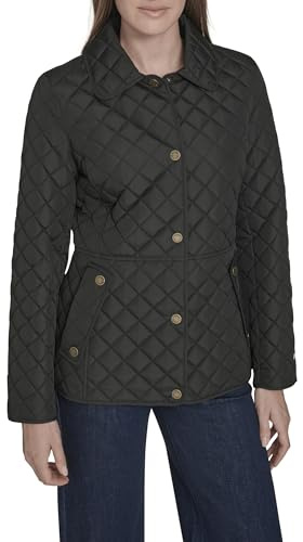 Tommy Hilfiger Zip Up Long Sleeve Quilted Jacket Veste matelassée, Black, L Femme