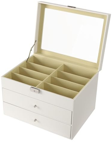 NoneDanGee Sonnenbrillen Aufbewahrungsbox, Großes Brillenbox zur Aufbewahrung von 24 Brillen, Brillen Schatulle mit Schloss und Schlüssel, Sonnenbrillen Präsentation Showcase, Brillenaufbewahrung