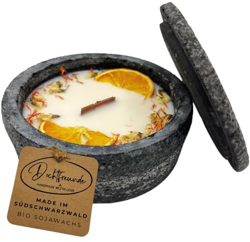Black Edition HANDGEMACHTE Citronella BETONKERZE | Outdoor Kerze, Blütenverzierung, Hochwertiger Holzdocht, Südschwarzwald