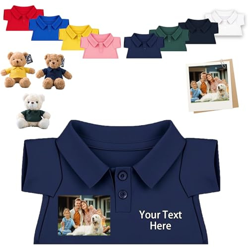 FAHOXUMR Personalisierte Teddybär-Kleidung Mit Namensfoto Und Foto Für 20-40 Cm Plüschtiere, Stofftierkleidung Zum Selbermachen, Plüschpuppen-Shirt