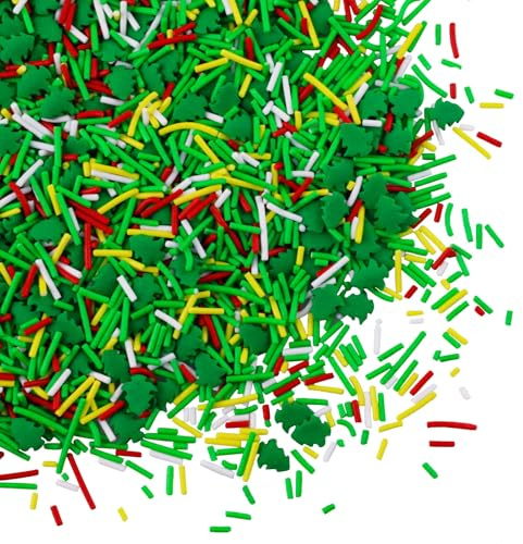 Lukinuo Weihnachtsstreusel Essbare Weihnachtsbaumstreusel Streusel für Festtagskuchen Rote, grüne und weiße Streusel Essbare Winter-Jimmies-Mischung für Kuchenbackdekorationen – 8 oz