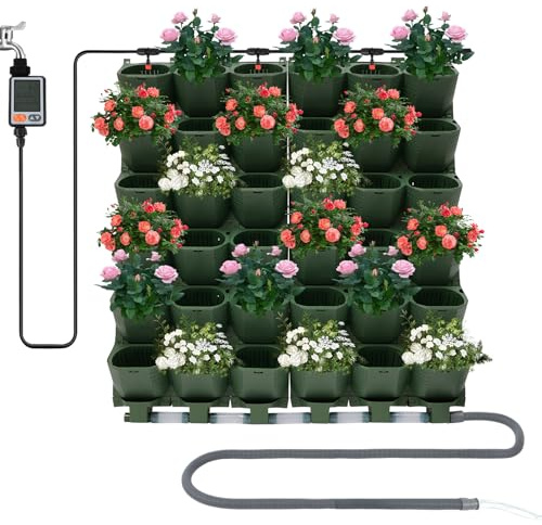 Wiyuer Juego de macetas verticales de pared con sistema de riego para coche, 36 macetas, pared de jardín autorriego, con temporizador y sensor de lluvia para interior/exterior/balcón (verde)