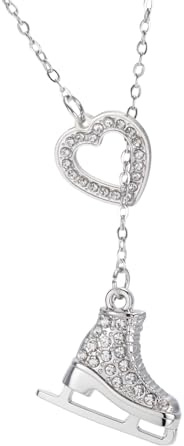 TEAMER Halskette mit 3D-Kristallen, Schlittschuh-Halskette, Eiskunstlauf-Herz-Anhänger, inspirierender Schmuck für Damen