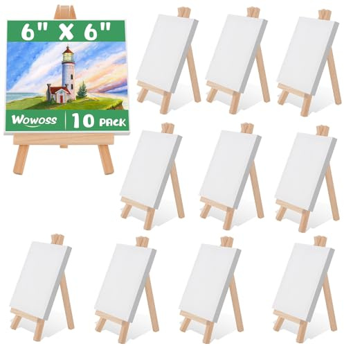 Mini-Leinwand und Staffelei, 15 x 15 cm, kleine Staffelei mit 10 x 20 cm Kunstleinwänden, Tisch-Staffeleihalter zum Präsentieren von Leinwand, Gemälden, Zeichnen, Hochzeiten, Kinder, Kunst und
