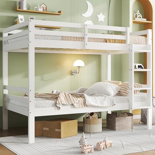 Generisch Etagenbett Kinder 90x200cm mit 3-stufiger Leiter - Sicherheitskonstruktion mit Absturzsicherung & Trennbares Jugendbett als 2 Einzelbetten (Weiß, Kiefernholz)