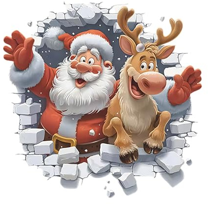 Weihnachtsaufkleber, Weihnachtsmann durch die Wand Motiv Aufkleber, Wandtattoo Weihnachtsmann Wandsticker, Weihnachtsaufkleber Selbstklebend für Wohnzimmer Home Schlafzimmer Fenster Tür Dekor