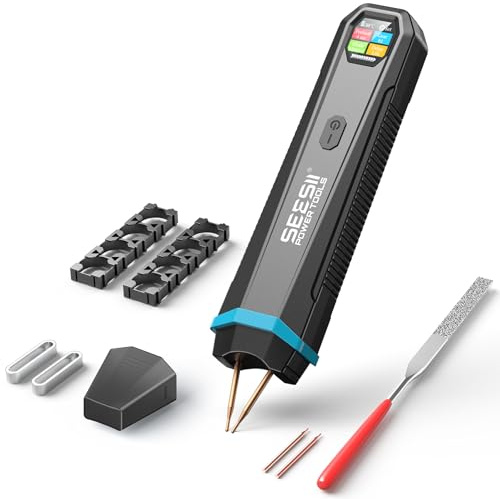 SEESII Portable Battery Spot Welder with Display for Battery Pack Building | Portable Welding Pen Cover, 3360W Max Power, Customizable Welding Settings, Copper Tips, Suitable for Outdoor Work