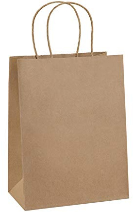 BagDream Gift Bags with Handles 8x4.25x10.5 Inch Brown 100 Pack Bulk