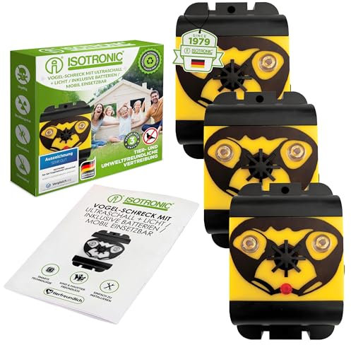 ISOTRONIC® Répulsif pour Oiseaux à Foudres et Ultrasons Répulsif Contre Les Pigeons Mouettes et Autres Animaux comme Chats sur Le Balcon Fenêtres pour Protection Arbre fruitier