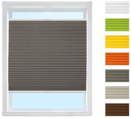 Plissee Rollo zum Anschrauben (Grafit, B70cm x H130cm) Rollo Jalousie, Halterungen zum Schrauben/Faltrollo Sichtschutz und Sonnenschutz für Fenster/Farbe & Größe wählbar