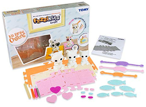 Fuzzikins Craft Cozy Cats / E72790 / 3 abwaschbare Katzen Bastelfiguren zum phantasievollen Bemalen & Bekleben - mit buntem Zubehör / Für Kinder ab 3 Jahren geeignet