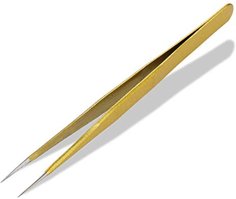 Sonew Pinzette für Wimpernverlängerung Augenbraue Eingewachsene Haare Hohe Präzision Gold Edelstahl gebogen und gerade Zangen Zange 2St(2pcs)