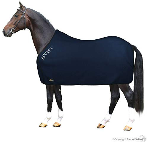 Horses, Fleece Pferdedecke, Basismodell, weich und bequem, ideal für Transport und Feierabend, Größe XS-120cm bis XXL-162cm, in verschiedenen Farben erhältlich (Blau-155 cm)