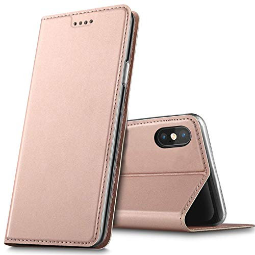 Verco iPhone X/XS Cover, Custodia a Libro Pelle PU per Apple iPhone X/XS Case Booklet Protettiva [magnetica integrata], Rosa