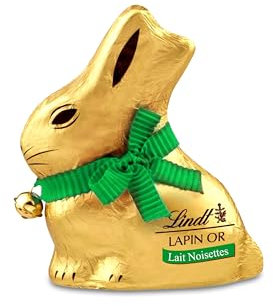 Lindt - LAPIN OR - Moulage Chocolat au Lait Noisettes - Idéal pour Pâques, 100g