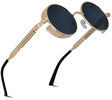 besbomig Sonnenbrille Damen Herren - Retro Rund Steampunk Brille UV400 Schutz Polarisiert Hippie Festliche Partybrille Fasching Brillen Rave Outdoor Aktivitäten Modeaccessoire