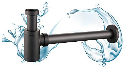 Starbath Plus - Waschtischsiphon - Mattschwarz - Universalablauf ideal für Waschbecken in Badezimmern und Toiletten - Verchromtes Ventil und elegantes Design