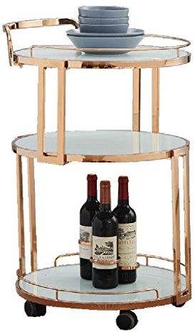 DIOE 3-lagiger runder Weingestell-Speisewagen aus gehärtetem Glas, Edelstahlbeschichtung, verschleißfest und korrosionsbeständig, fahrbar, Getränkewagen