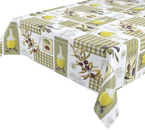 Olive Wachstuchtischdecke glatt abwischbar Garten Tischdecke RUND OVAL ECKIG, Größe wählbar (Eckig 140x160 cm)