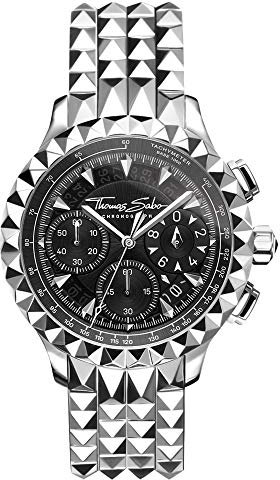 THOMAS SABO 1 Herrenuhr Rebel at Heart Chronograph Silber schwarz Edelstahl, Edelstahl Silberfarben WA0358-201-203