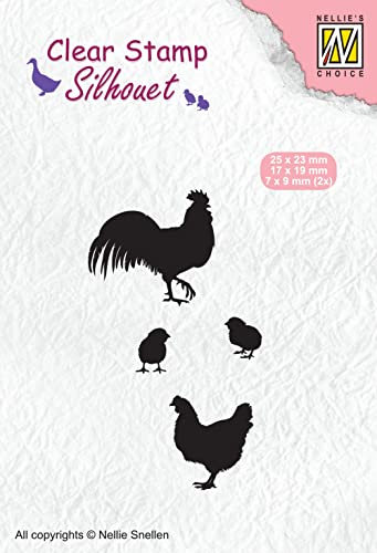 Nellies Choice Clearstamp - Silhouette Hahn, Huhn mit Küken