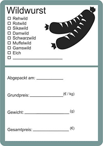 Etiketten zur Kennzeichnung von Wildfleisch verschiedene Motive 6 x 9 cm (100, Wurst Silhouette)
