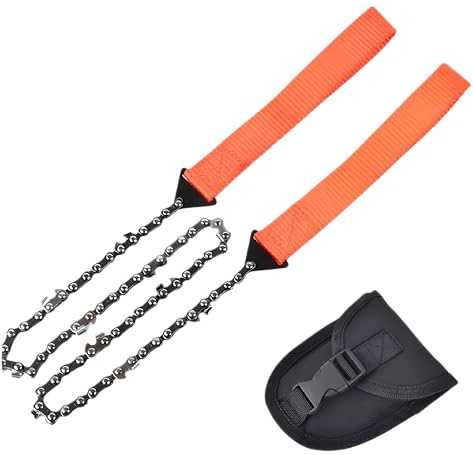 Handkettensäge mit Stoffgriff inkl. Gürteltasche, Sägeblatt 65cm Länge, verbessertes Design für Holz und Kunststoff, klein, handlich, ideal für Outdoor, Camping (ORANGE)