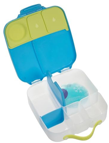b.box Brotdose Kinder mit Fächern | Jumbo Bento Box mit 4 Fächern (2 Auslaufsicher), Herausnehmbarer Trennwand, Gel-Kühlakku | Schul Lunchbox Ab 3, 2L