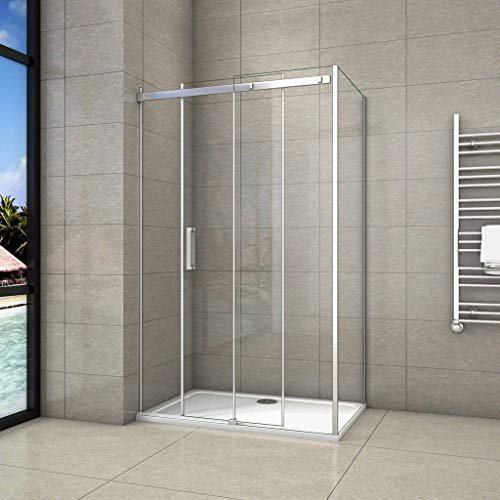 195 cm Box Doccia Angolare Porta Scorrevole con Parete Fissa 140x80 cm Vetro 8 mm Temperato Trasparente Anticalcare Telaio Cromato Lucido