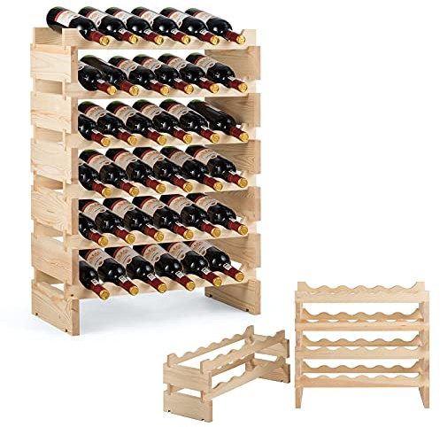 RELAX4LIFE Casier à Bouteilles Modulable pour 36 Bouteilles, Range Bouteille Vin à 6 Niveaux en Bois Massif, Étagère à Vin pour Bar Cave, 63X28X85,5CM