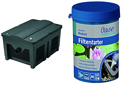 Oase 56641 Durchlauffilter BioSmart 36000 | Filter für bis zu 36.000 l/h | Filtersystem & AquaActiv BioKick 200 ml für 10.000 - Teichbakterien Starterbakterien für Fischteich Gartenteich Schwimmteich